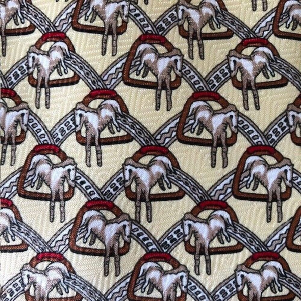 Fratello Necktie Tie Mens Yellow Equestrian Jumping Horse Stirrup Handmade